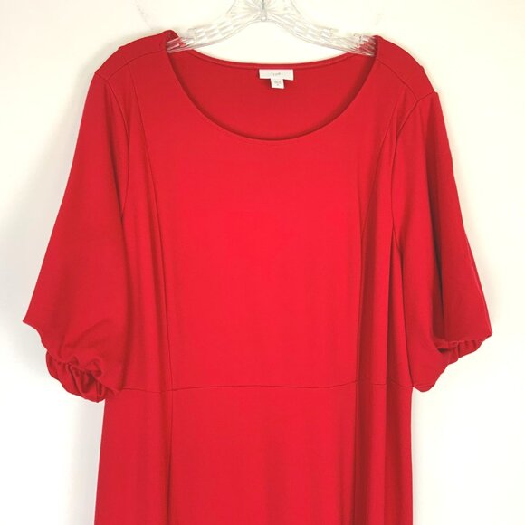 New J Jill Simple Elegance Puff Sleeves Dress In Red Cherry Size 2XL - Picture 5 of 16
